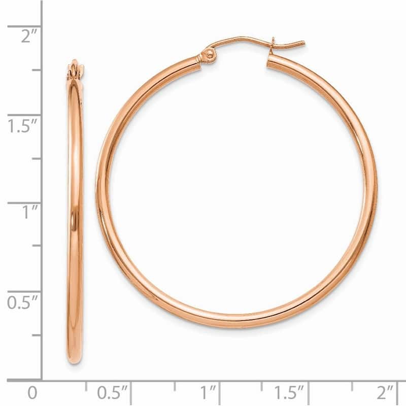 Curata 14k Rose Gold 2x40mm Polished Hoop Earrings