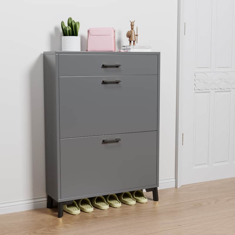 Anmytek Pull Out Shoe Cabinet Tiered Storage Organizer for Entryway Closet Bedroom
