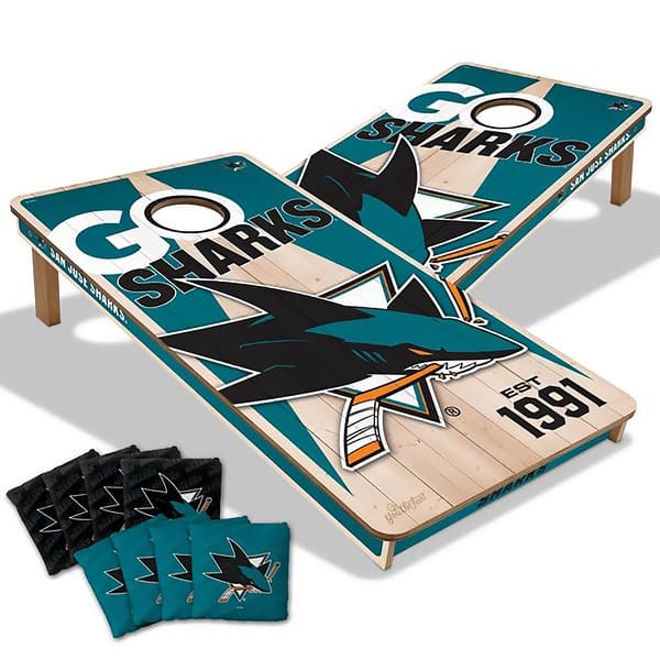 slide 2 of 7, San Jose Sharks NHL 2x4 Cornhole Board Set Include Carrying Case