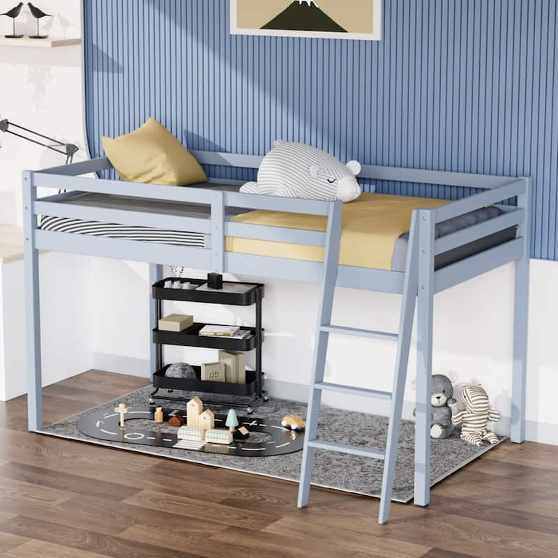 Espresso Wood Junior Loft Bed with Stairs for Adults, Kids and Young Teens