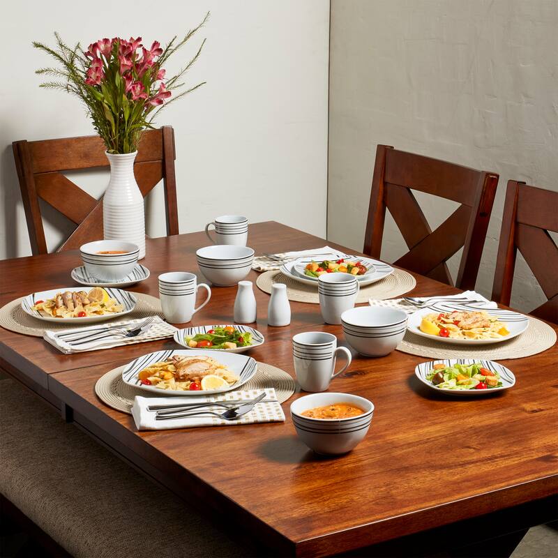 Justin 16pc Soft Square Porcelain Dinnerware Set