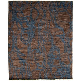 Shop Black Friday Deals On Hand Knotted Pak Finest Brown Navy Blue Wool Rug On Sale Overstock 32051260