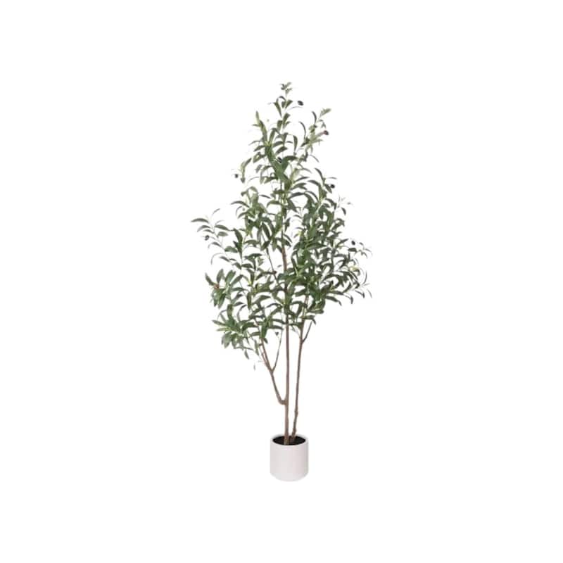 HomeRoots 63" Green Artificial Olive Tree in a White Pot - 6.69 in. x 62.99 in. x 7.48 in.