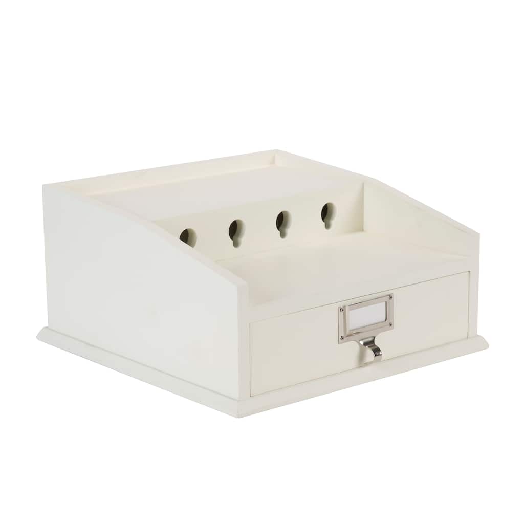 Organize It All Charging Station with Drawer in White - 12.00 x 12.00 x 6.00