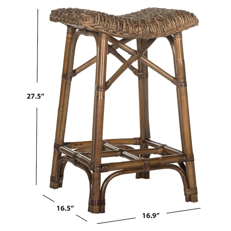 SAFAVIEH Geralde Natural Brown Rattan 27.6-inch Stool - 17Wx17Dx28H