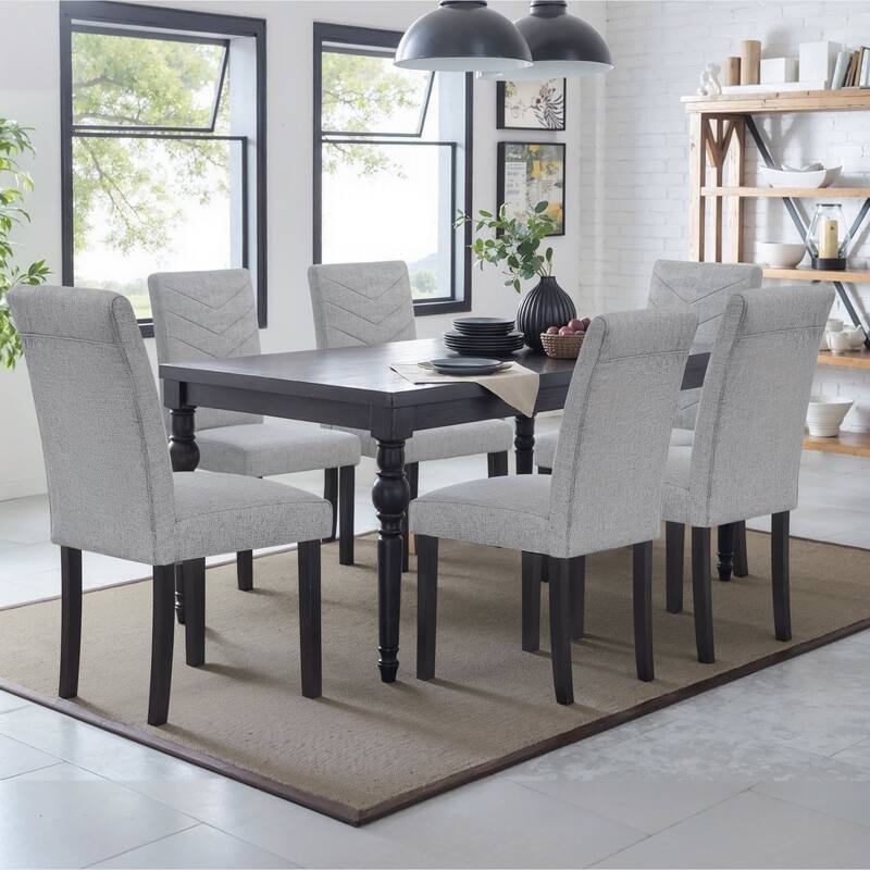 Javlergo 2/4/6 Piece Upholstered Dining Chairs Set with High Back and Wooden Legs Fabric Parson Chairs for Kitchen Living Room - Set of 6 - Grey