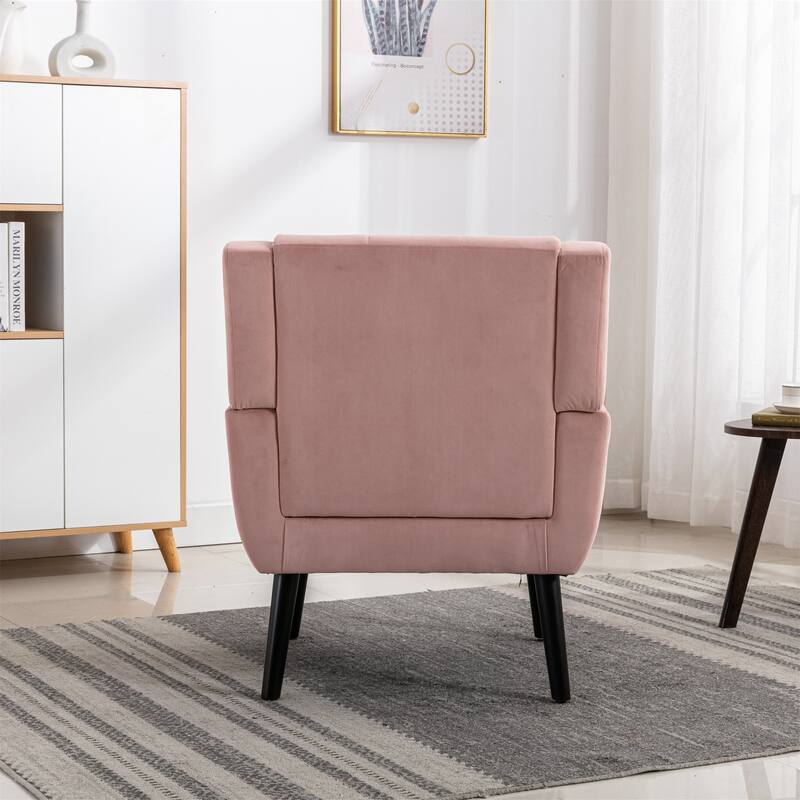 Pink Velvet Modern 29.53" Upholstered Buttons Tufted Accent Chair with Black Solid Wood Legs
