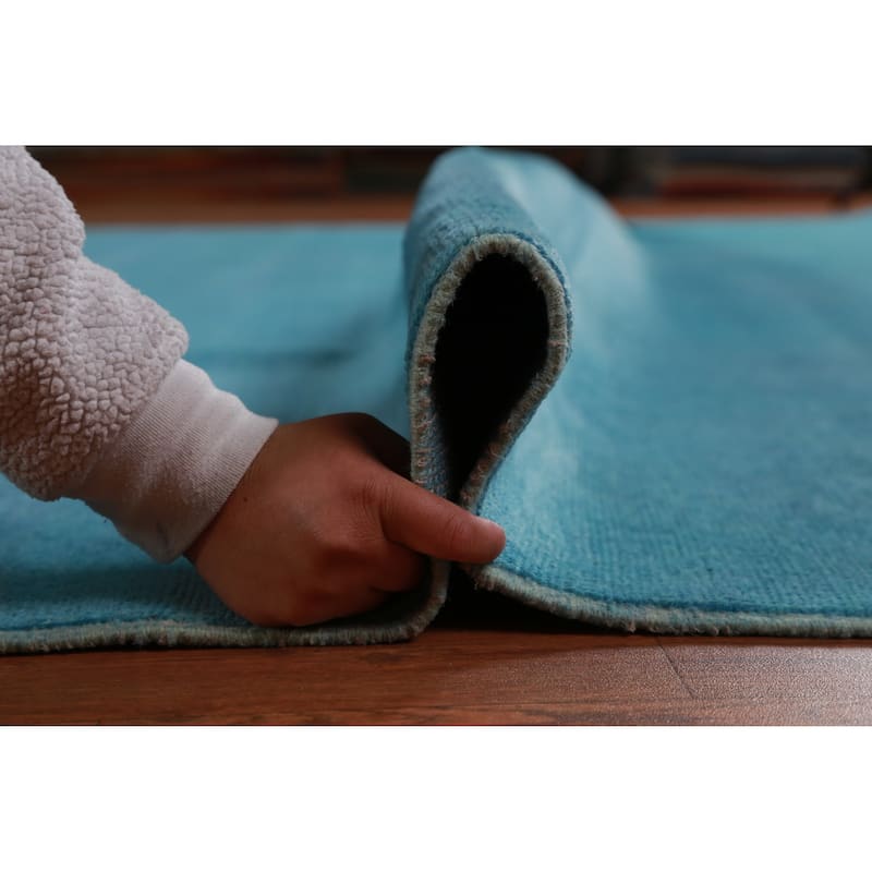 Hand Knotted Oriental 100% Wool Carpet Modern Solid Navy Blue & Blues Gabbeh Area Rug - 13' 4'' X 10' 4''