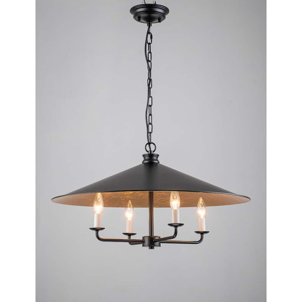 Vintage Industrial 4-Light Black Cone Kitchen Island Chandelier - 25.6" W x 14.6" H