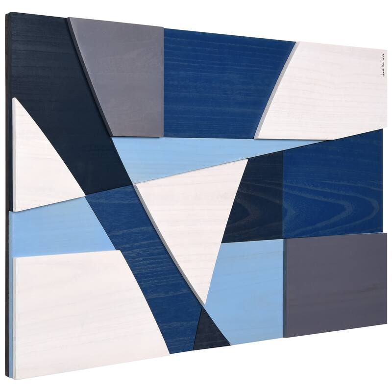 Empire Art Direct Whispers of Blues Hand Made & Hand Finished Solid Wood Abstracts Wall Art