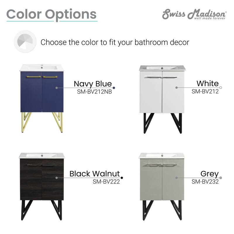 Swiss Madison SM-BV22 Annecy 24" Free Standing Single Basin Vanity Set - Navy Blue