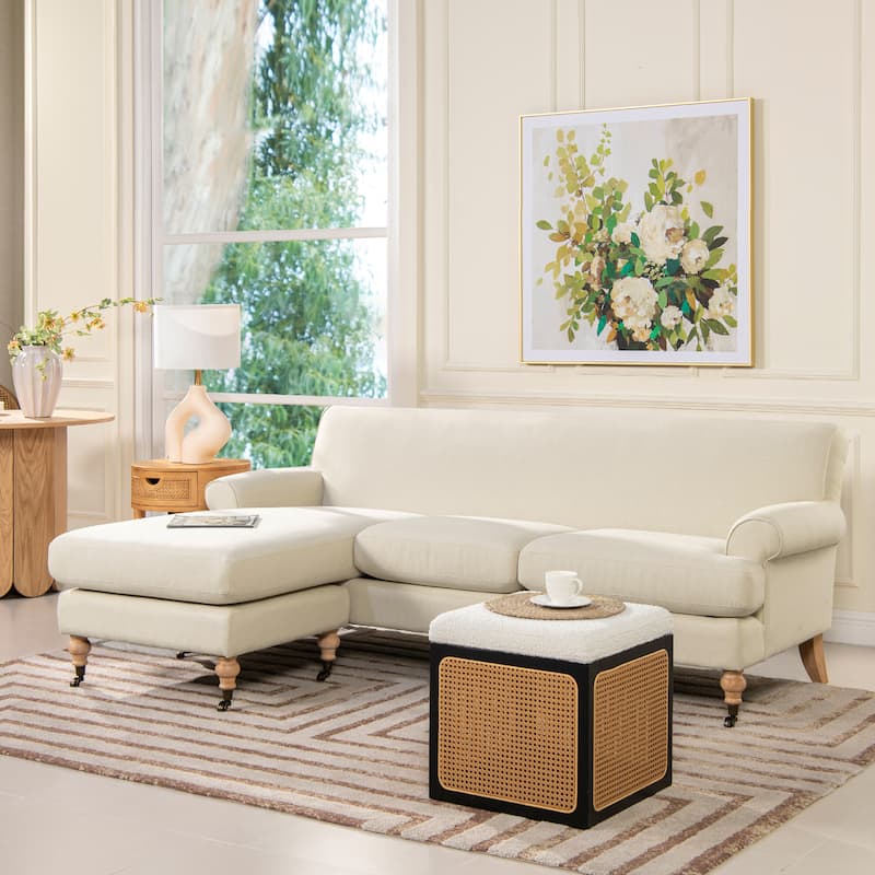 Alana 88" L Shape Reversible Chaise Sectional Sofa - Light Beige Linen - Reversible