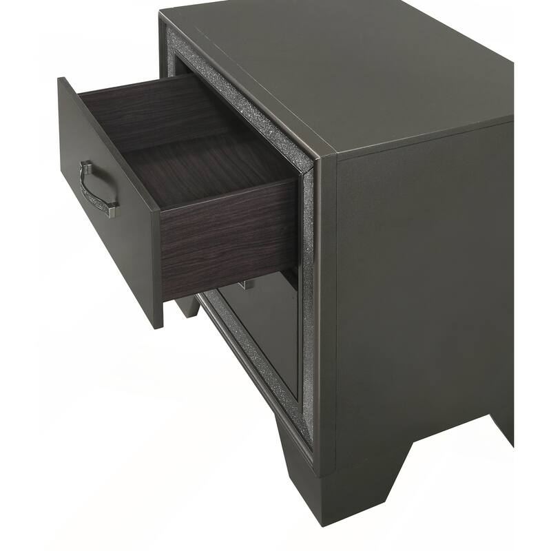 Contemporary 1pc Nightstand with Sparkling Accent Band and Two Drawers for Elegant Bedroom Storage