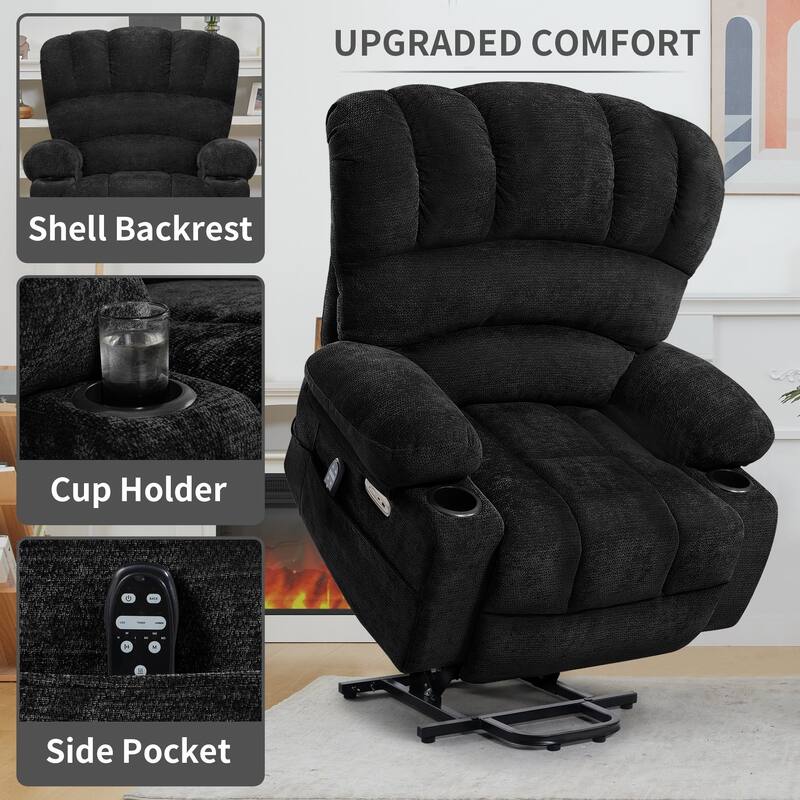 Power Lift Recliner Chair, Oversized Shell Backrest Reclining Chair with Massage & Heat for Elderly