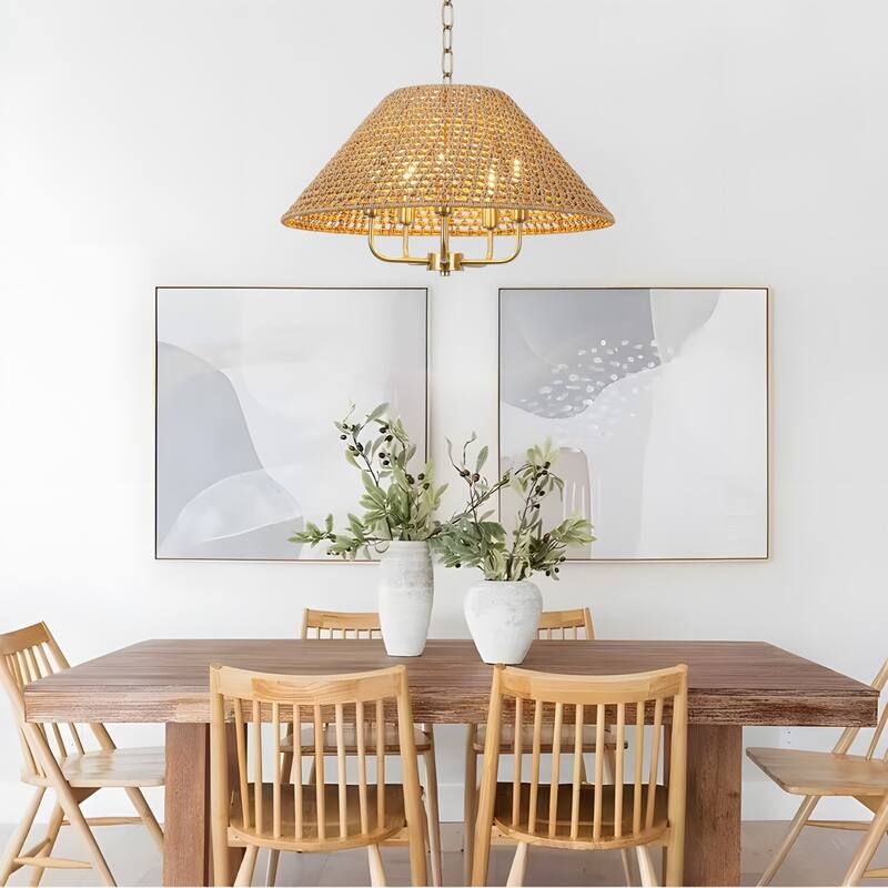 4/5-Light Dimmable Bohemian Hand Woven Drum Chandelier