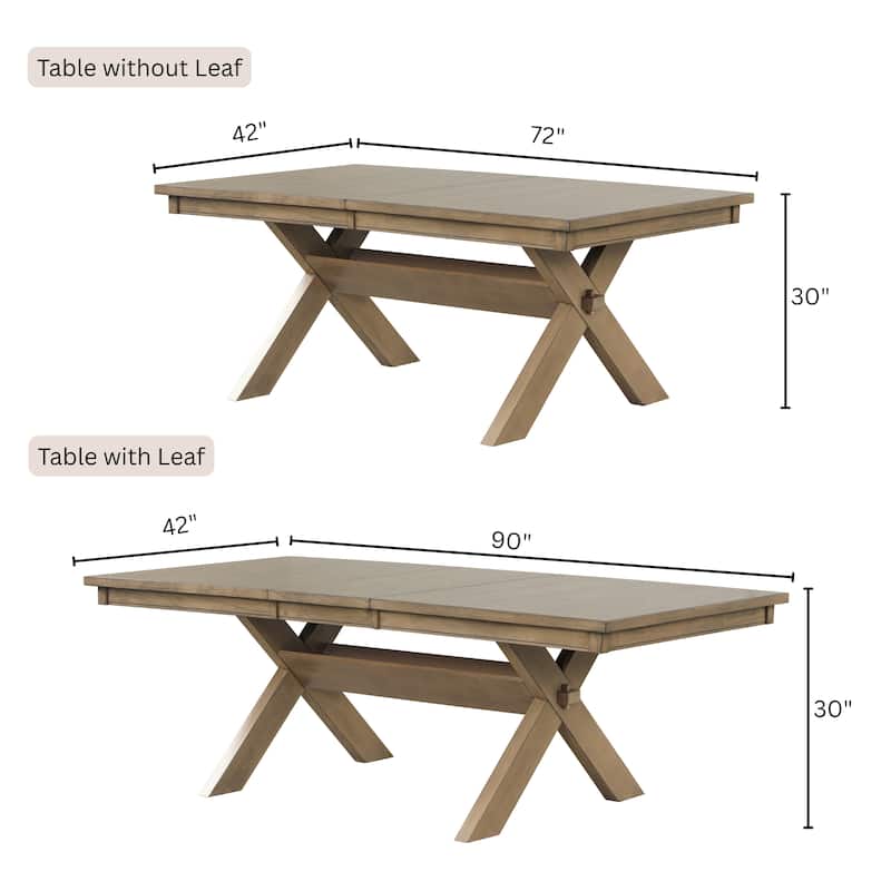 Roundhill Furniture Raven Wood 9-Piece Dining Set, Extendable Trestle Dining Table with 8 Chairs, Glazed Pine Brown