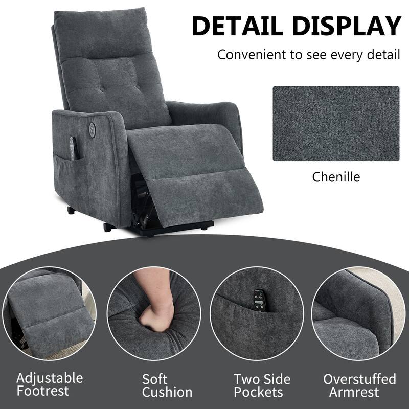Single Motor Power Lift Recliner with USB Port and 155 Degree Recline