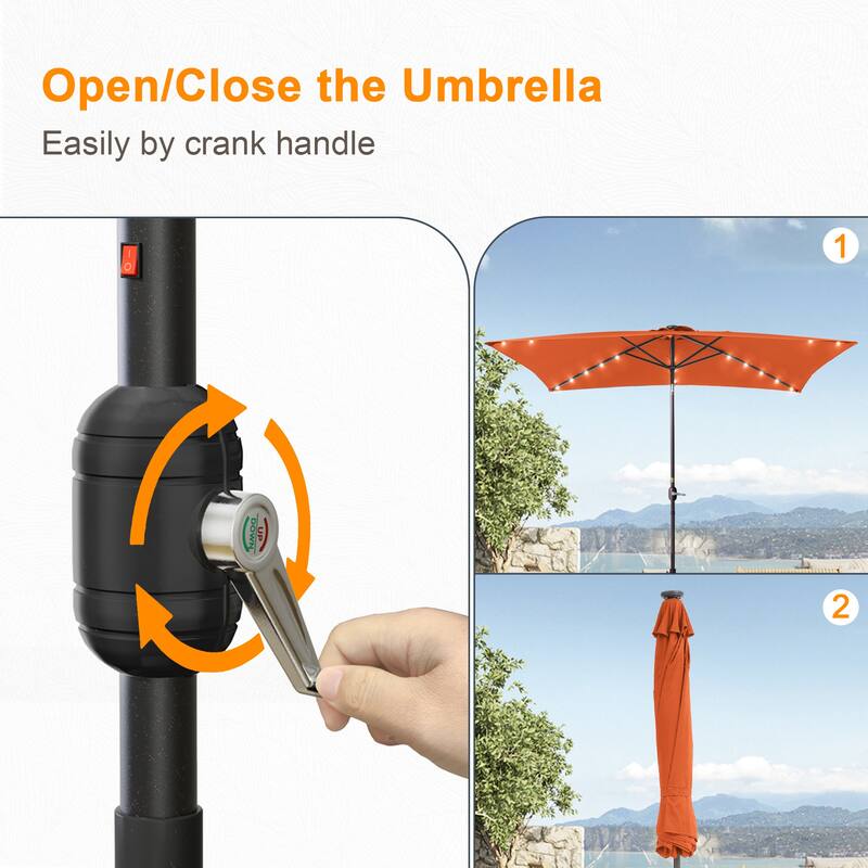 LIVOOSUN 10x6.5ft Steel Solar-Powered LED Patio Umbrella,w/Crank Tilt