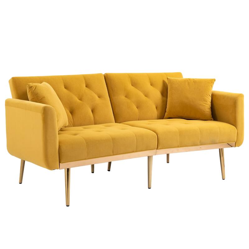 Mustard Modern Velvet Double Futon Sofa Bed Bed Bath & Beyond 39255096