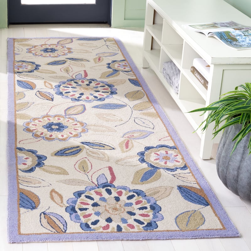 SAFAVIEH Handmade Chelsea Lily Pad French Country Wool Rug - 2'6" x 8' Runner - Ivory/Blue