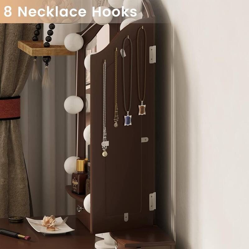 Vanity Desk Set Makeup Vanity Lighted Tri-fold Mirror and Stool