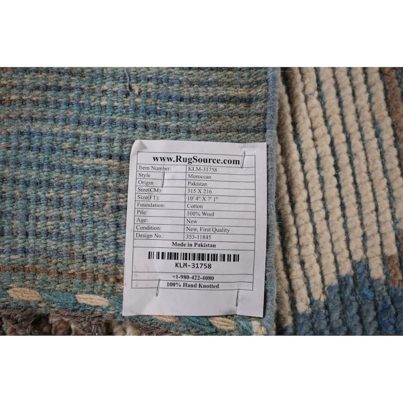 Contemporary Moroccan Abstract Area Rug Hand-Knotted Wool Carpet - 7'1"x 10'4"