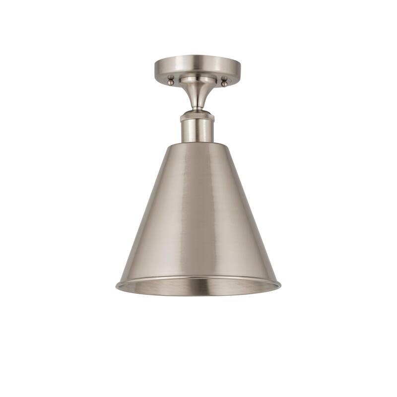 Innovations Lighting Ballston Cone - 1 Light 8" Semi-Flush Mount - Brushed Satin Nickel