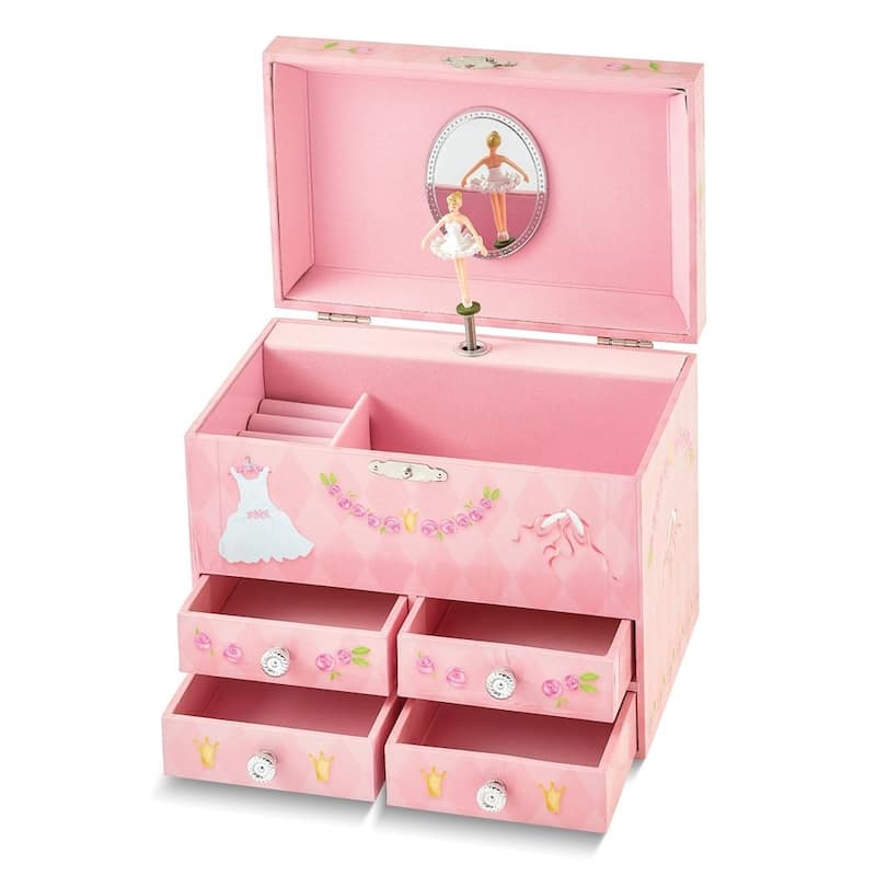 Curata ChildrenS Ballet Themed Graphic Wrap Mirror Twirling Ballerina 4-Drawer Musical Jewelry Box (Plays Entertainer)
