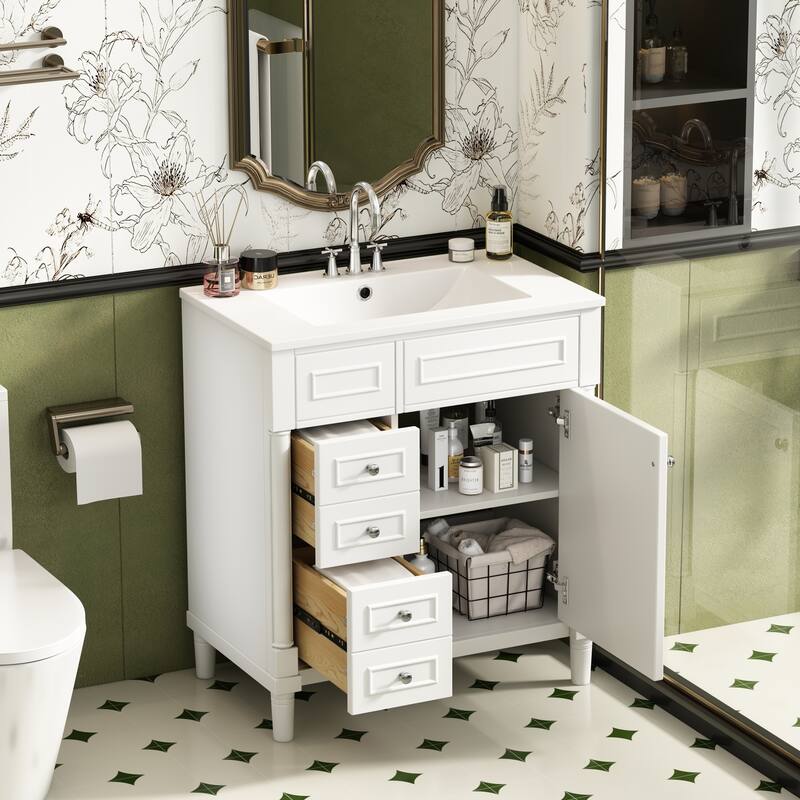 30" Bathroom Vanity with Sink, Freestanding Bathroom Storage Vanity Cabinet w/Soft-Closing Door, Bathroom Cabinet with 2 Drawers