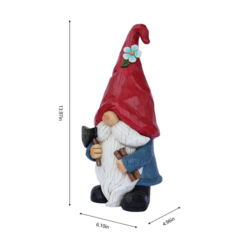 Country Rustic Gnome with Axe Outdoor Garden Statue - 14"
