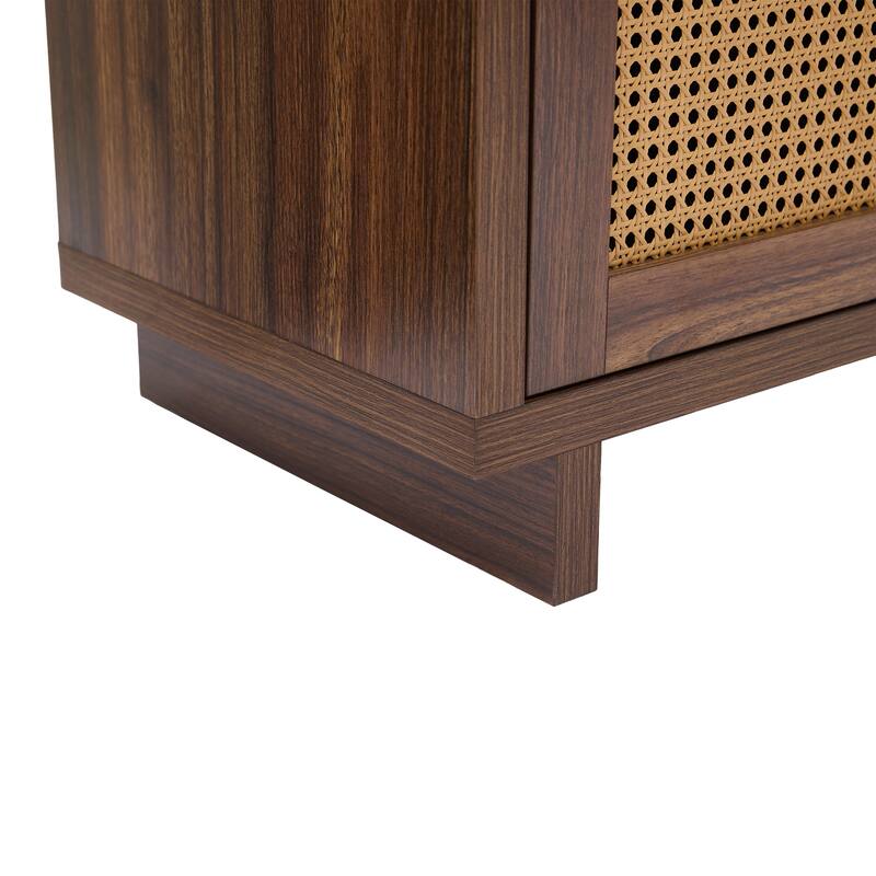 Wood Accent Cabinet Sideboard Buffet with Rattan Doors