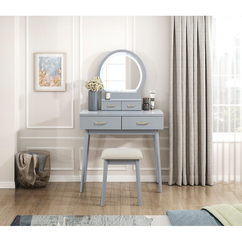 Vanity Dresser with Mirror and Stool Set Storage Drawers Luxury Furniture