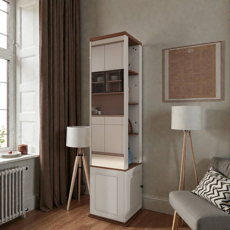 360掳 Rotating Storage Cabinet with Full-Length Mirror, Hooks & Shelves, Swivel Organizer for Entryway, Living Room