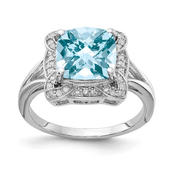 Jewels By Lux Sterling Silver Rhodium Diamond & Light Swiss Blue Topaz Ring 