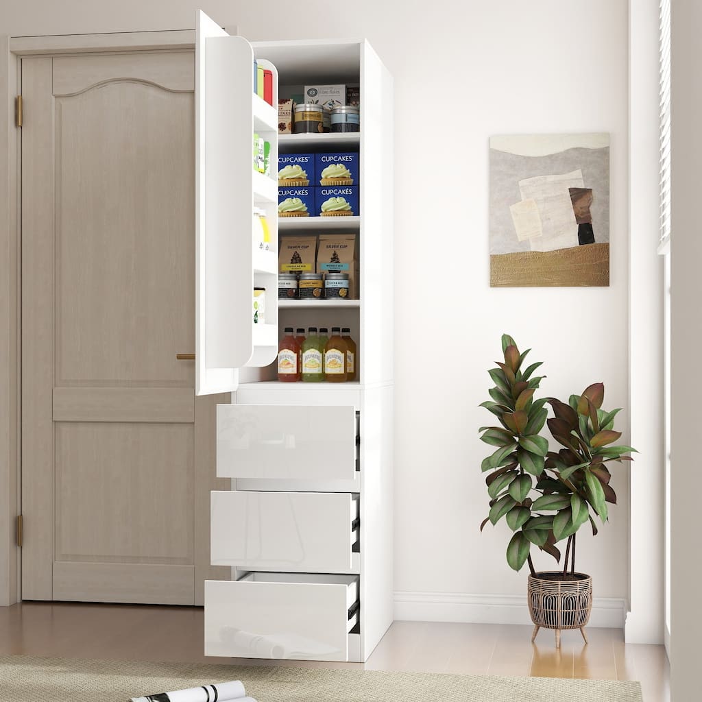 Kitchen Pantry Storage Cabinet,Food Pantry Cabinet With Doors,Shelves And Drawers