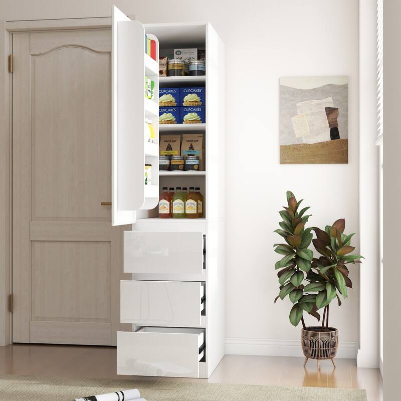 Kitchen Pantry Storage Cabinet,Food Pantry Cabinet With Doors,Shelves And Drawers - White