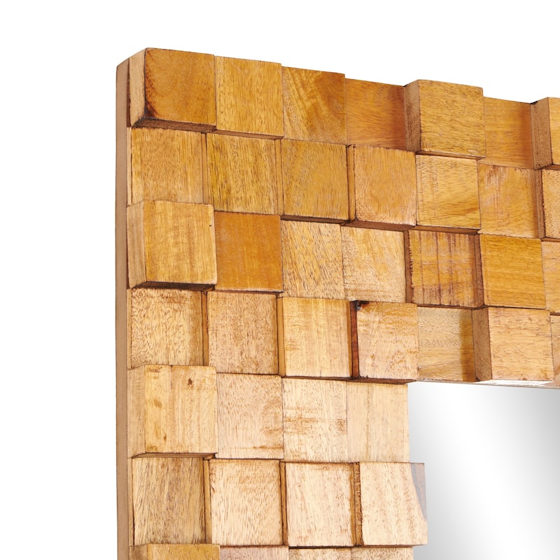 Mango Wood Geometric Handmade Dimensional Square Mosaic Room Floor Mirror with Grain Patterns - Brown - Roche River Decor