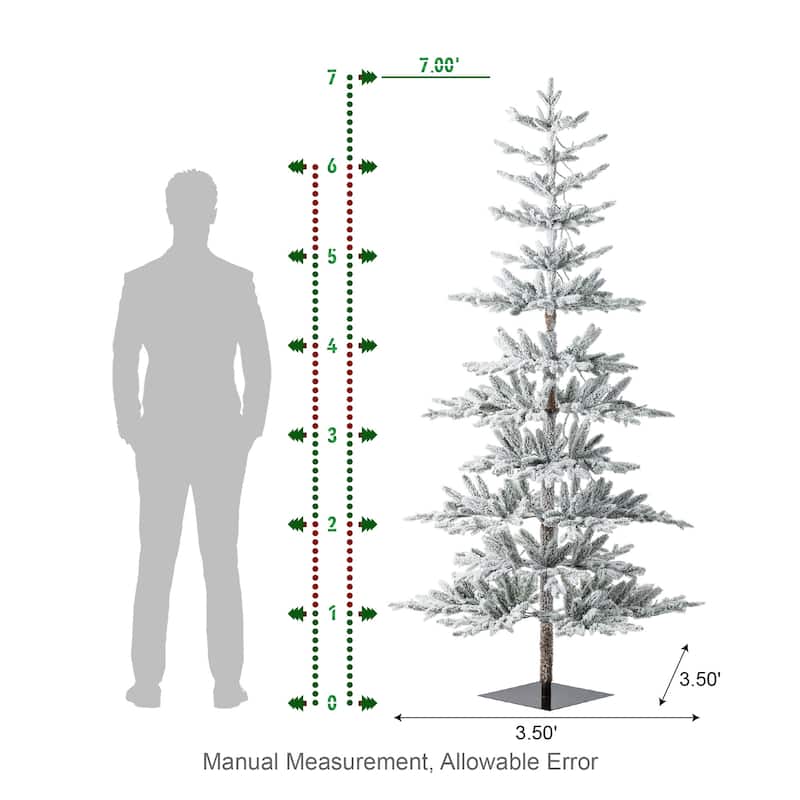 Glitzhome Modern 7' Pre-Lit Slim Flocked Fir Artificial Christmas Tree with 400 Warm White Lights