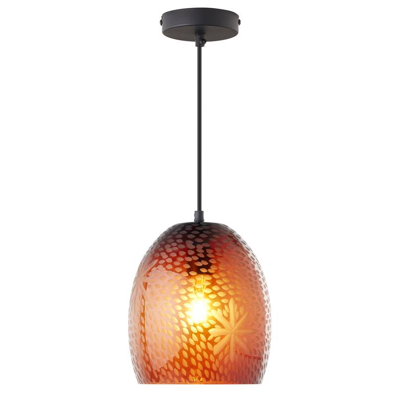 Charlene River of Goods Black Metal and Hand-Blown Glass 8-Inch Pendant Light with Adjustable Hanging Cord - 8" x 8" x 64" - 8" x 8" x 64" - Red/Black