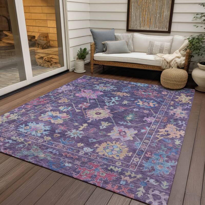 Machine Washable Indoor/ Outdoor Boho Traditional Chantille Rug