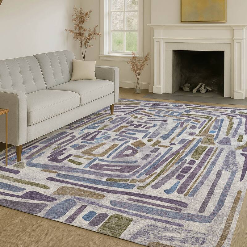 Machine Washable Indoor/ Outdoor Global Geo Chantille Rug