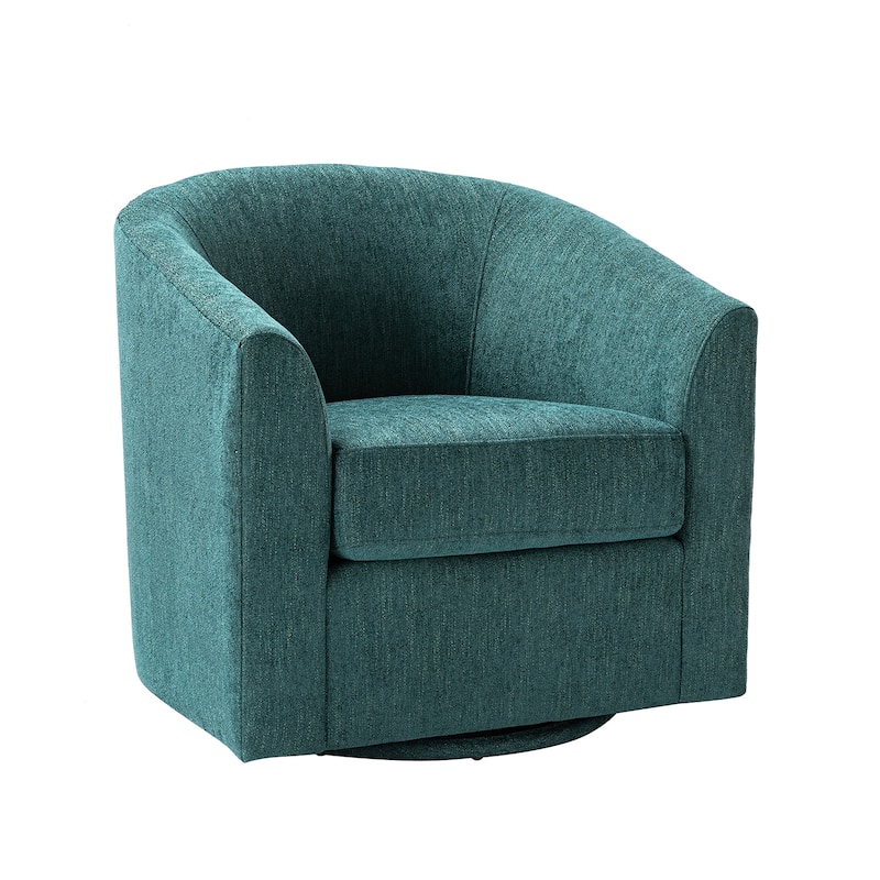 Cuenca Modern Wooden Upholstered Barrel Chair with Metal Swivel Base