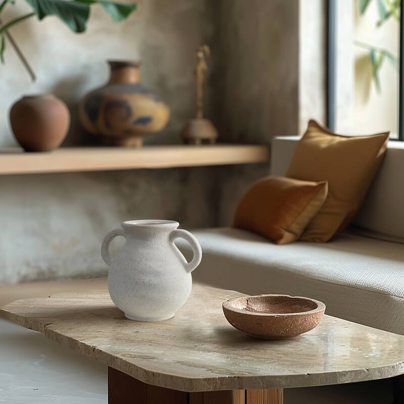 White and Black Speckled Ceramic Round Vase (Single)