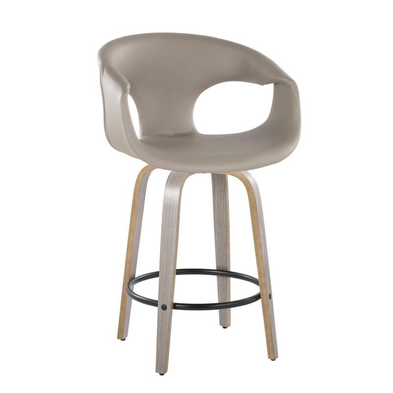 Carson Carrington Saurya 26" Fixed-Height Counter Stool with Bent Wood Legs & Round Footrest (Set of 2) - Light Grey Faux Leather/Light Grey Wood/Black