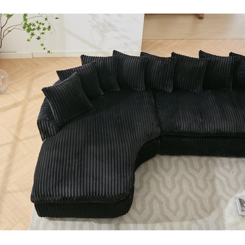 Modern L-Shaped Corduroy 4-Seat Modular Sectional Sofa with Curved Design and Back Cushions for Living Room