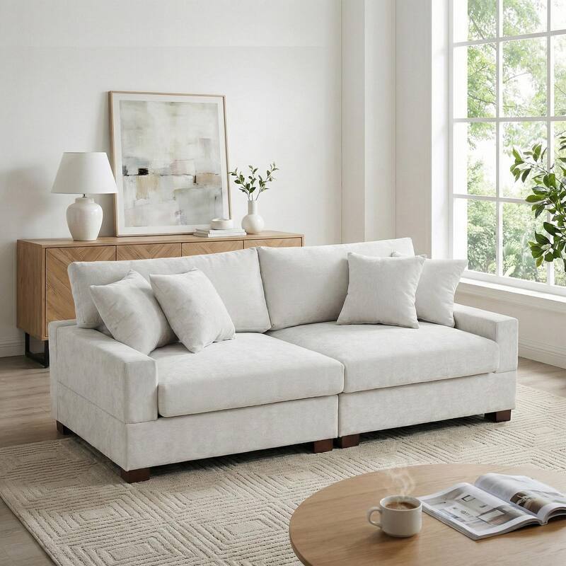 Modern Upholstered Chenille Modular Sectional Sofa with Pillow - Off White-2 Piece