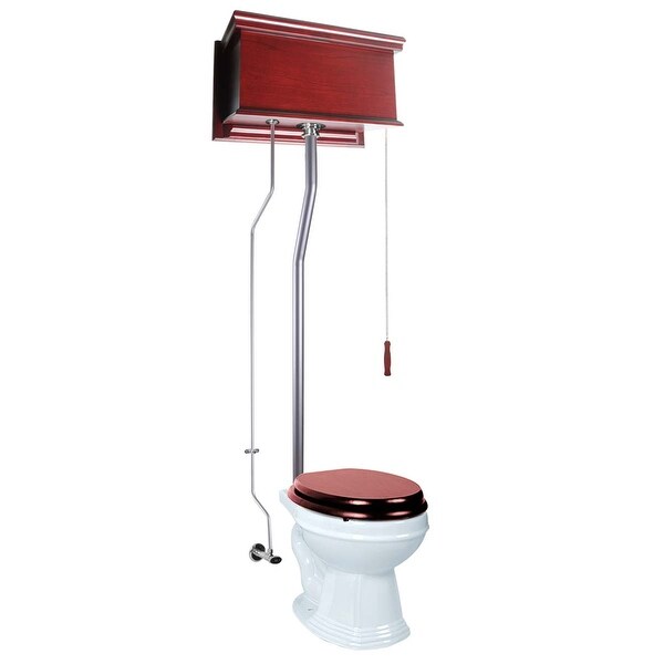 Renovator's Supply Cherry Wood Flat Panel High Tank Pull Chain Toilet White Round Satin Rear Entry
