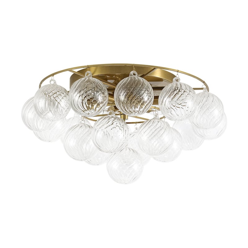 Mid-Century Modern 6-Light Ribbed Glass Globe Bubble Semi Flush Mount