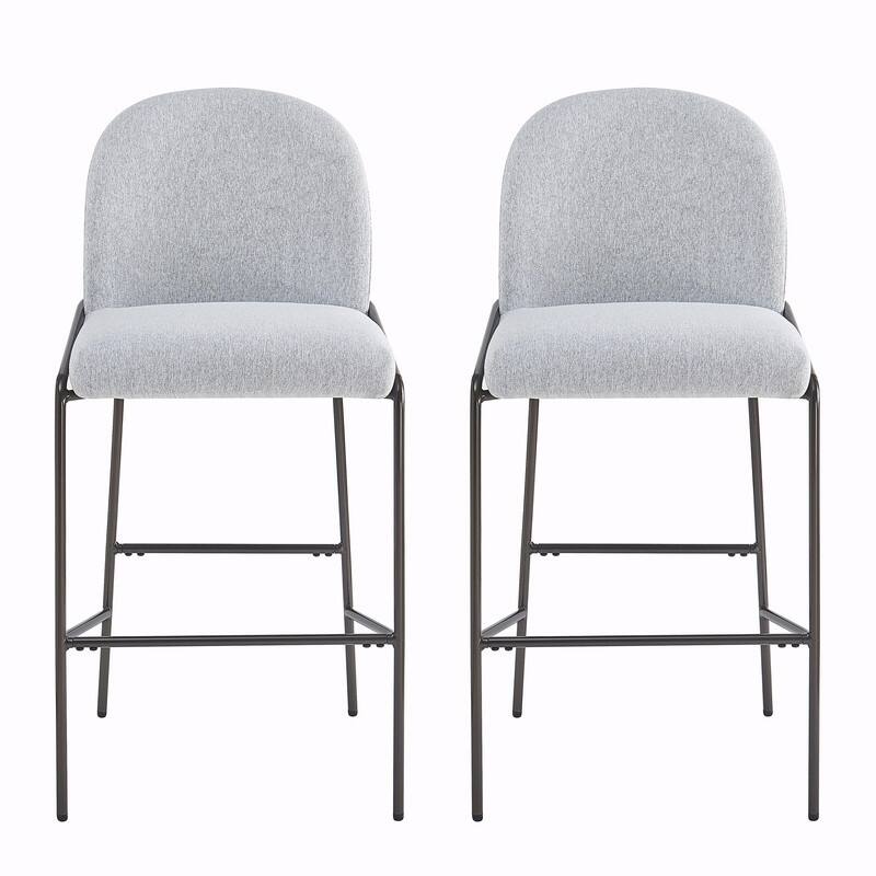 Galen Indoor Upholstered Metal Bar Stools with Gray Fabric and Antique Bronze Finish, Set of 2