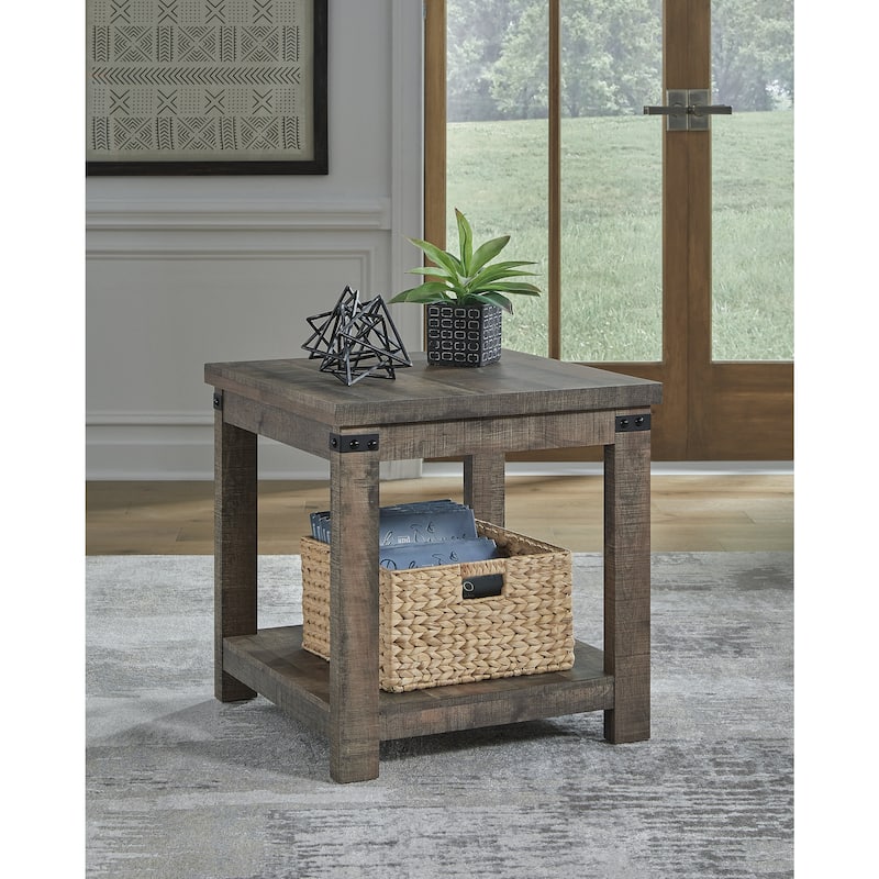 Signature Design by Ashley Hollum Rustic Brown End Table - 24"W x 24"D x 24"H